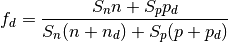 f_d = \frac{S_n n + S_p p_d}{S_n(n+n_d) + S_p(p+p_d)}